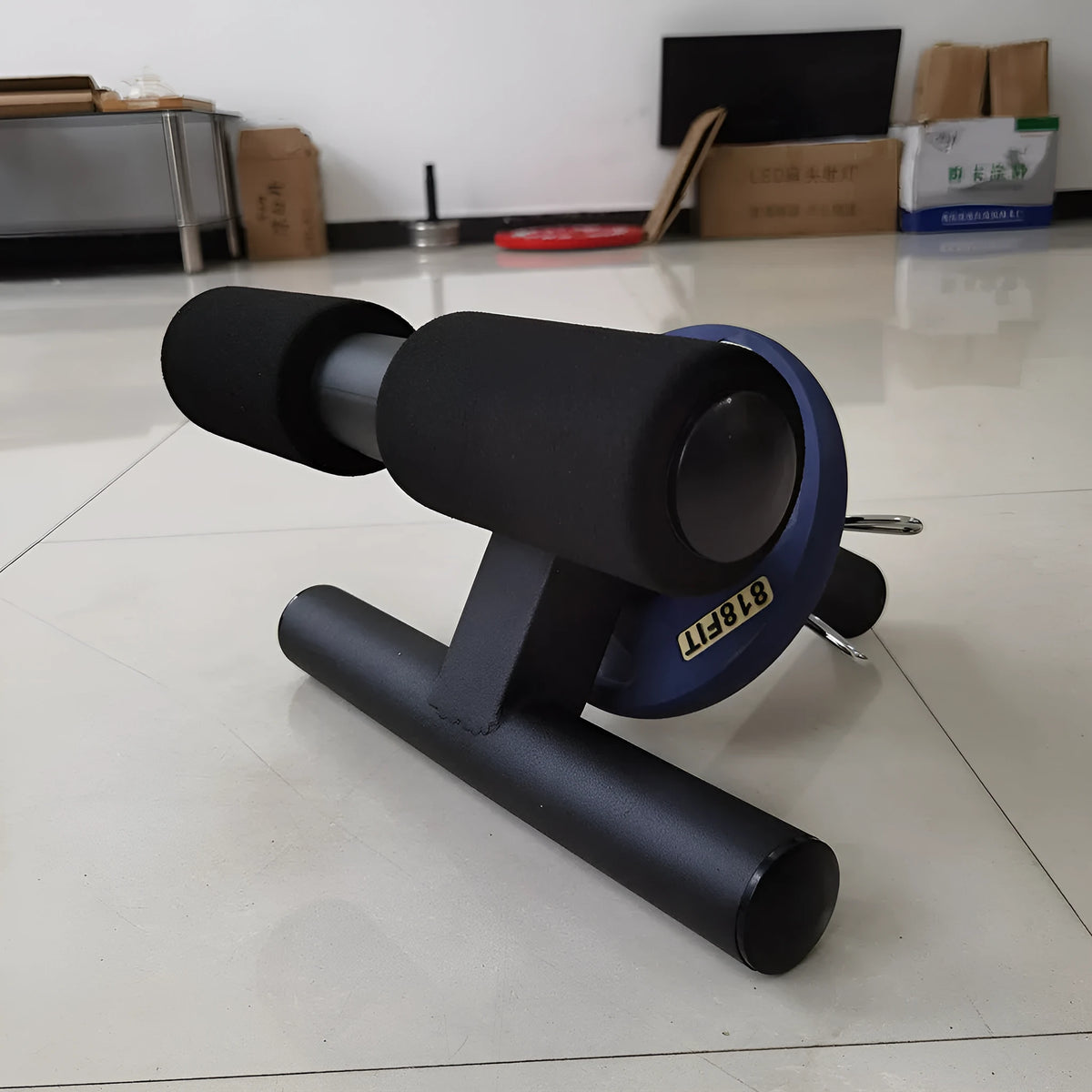 Black steel plate inner calf muscle trainer, 36 x 21.5 x 38.5 cm, for home gym leg workouts