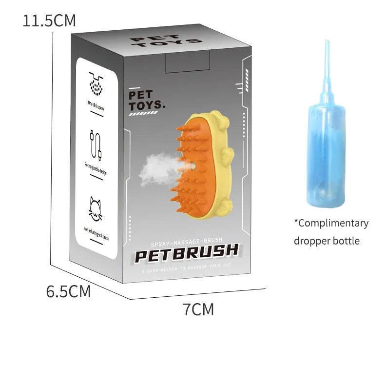 Yellow electric spray pet grooming brush for cats and dogs with massage bristles