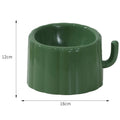 Solid colour ceramic cat bowl with cactus design, showing anti-slip base and large mouth opening.
