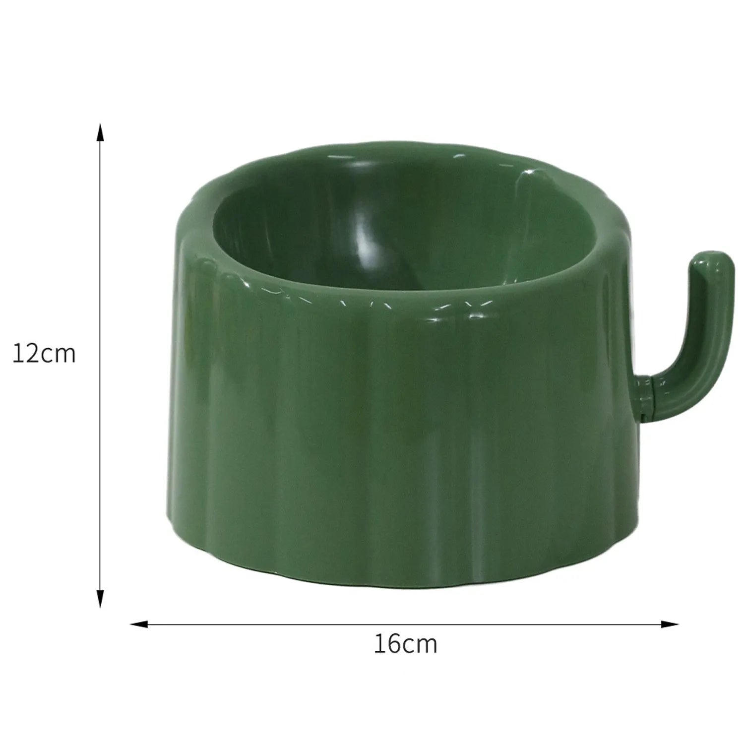 Solid colour ceramic cat bowl with cactus design, showing anti-slip base and large mouth opening.