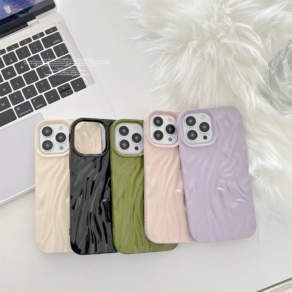 INS style water ripple silicone phone case for iPhone with oil filling process in milky white colour
