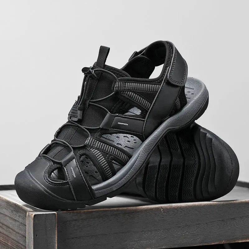 Men's casual sports shoes with mesh upper, rubber sole and velcro fastening in LX01 Blue and Black colours