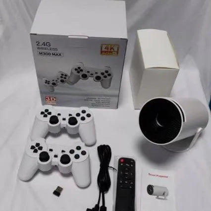 M300MAX portable home projection game machine in red or white box with carrying handles.