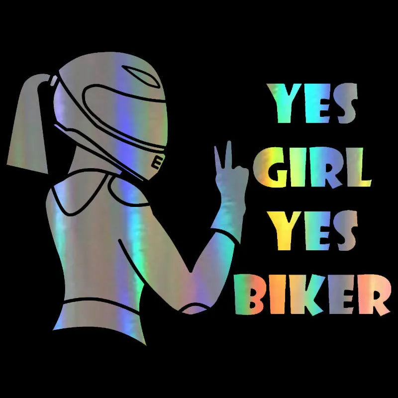 Cool Girl Rider design waterproof car sticker in black, white, and laser colours.