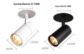 Black and white aluminium embedded cylinder track spotlight for recessed ceiling installation in 55-75mm hole.