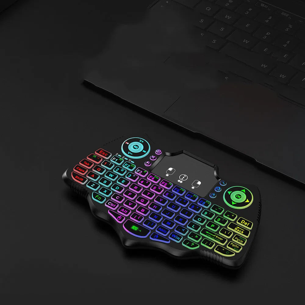 V18 black wireless mini flying keyboard mouse remote control with 88 keys and 2.4G wireless technology.