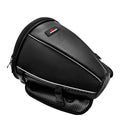 Black waterproof motorcycle tail seat bag with reflective strip and shoulder strap