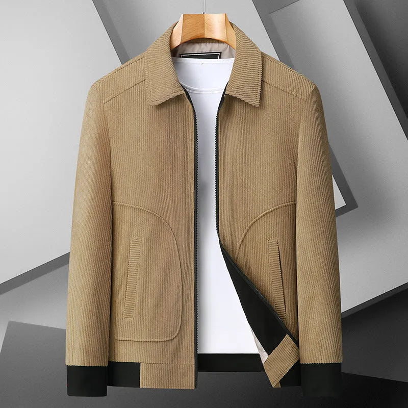 Plus size corduroy thickened coat, loose fit, side seam pockets, rust red khaki navy blue black, sizes 170-215
