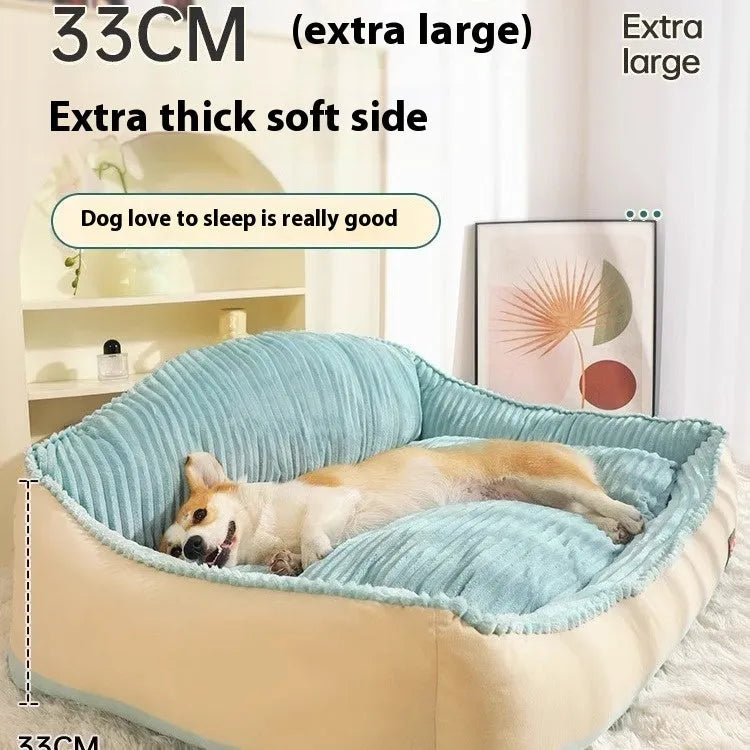 Morandi colour pet bed with removable cover, shown in M and L sizes for dogs and cats