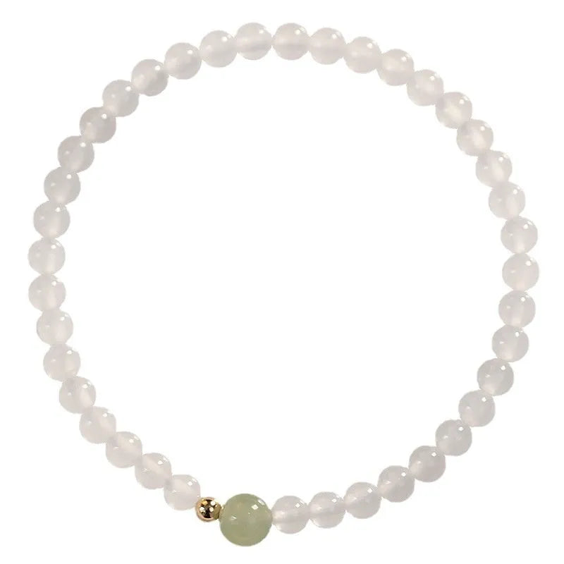 Natural Hetian jade white agate women's bracelet with 15cm diameter in New Chinese style