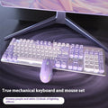 Purple and white mechanical keyboard and mouse wired set with RGB backlight illumination