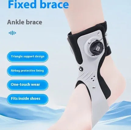 Airbag button ankle support brace in grey colour showing adjustable compression system and ankle fixation design