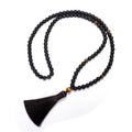 Tigereye stone beaded necklace and bracelet set with tassel pendant on adjustable cord