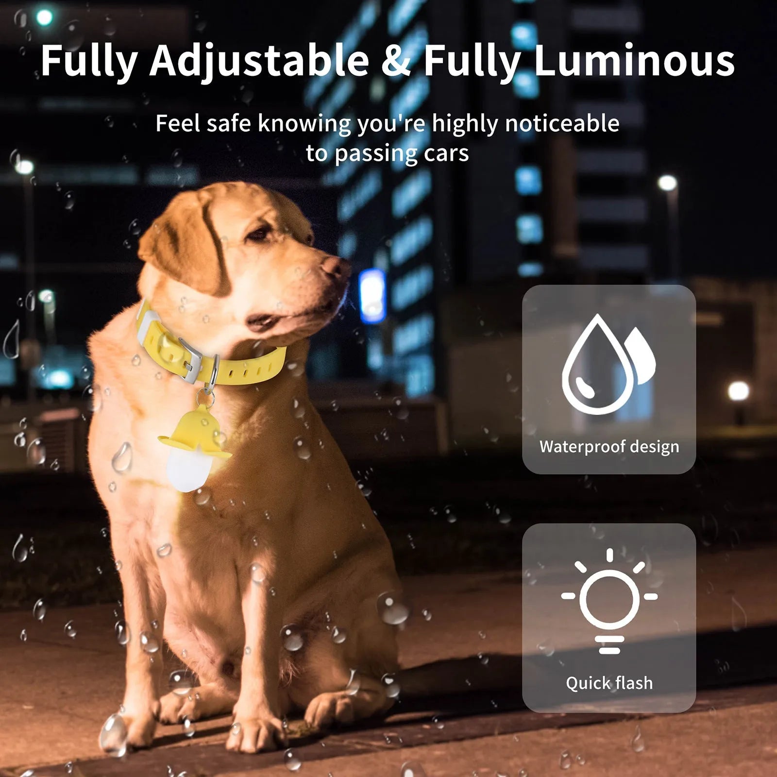 Yellow banana-shaped USB rechargeable dog collar light with luminous LED for night walking