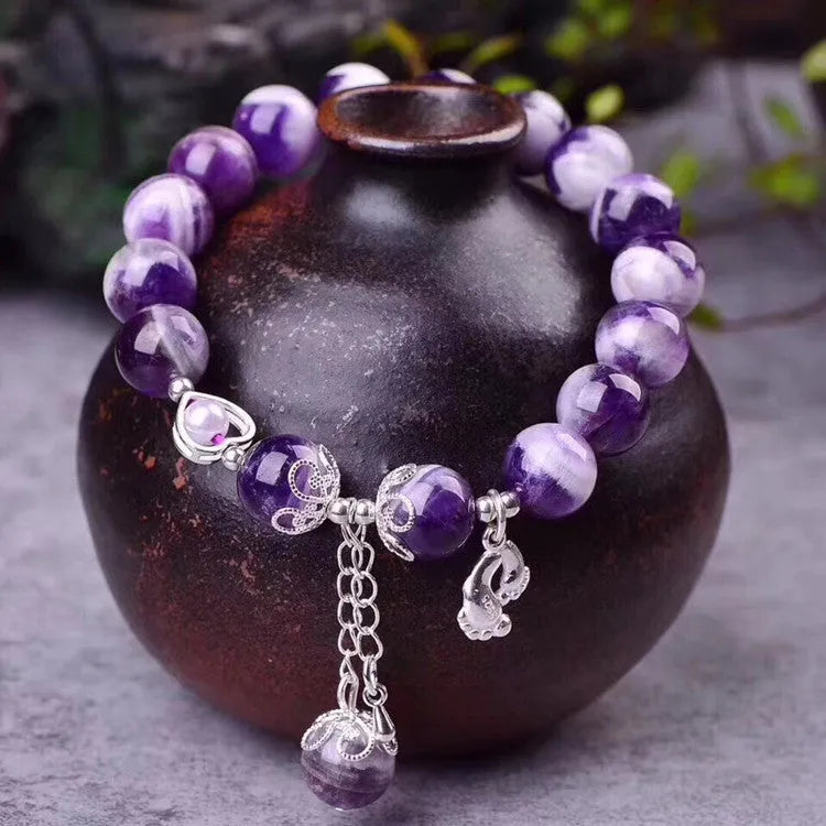 Amethyst bracelet with 10mm round beads in fashion OL style for women