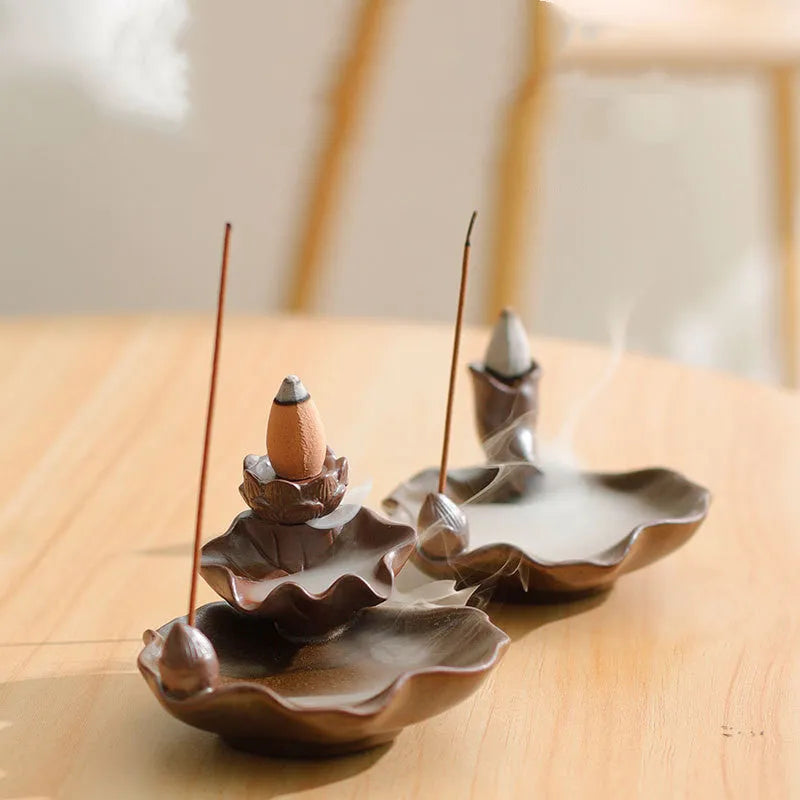 Square ceramic incense burner with Ge kiln crackle glaze showing lotus and plum blossom designs