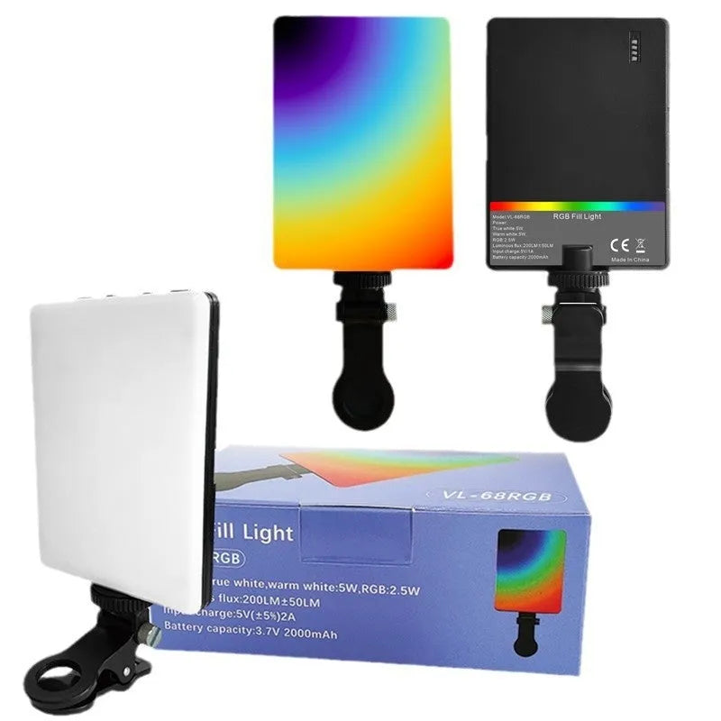 VL-60BI and VL-68BI pocket LED fill lights with clip attachment showing 10.4cm by 7.5cm by 12.5cm dimensions