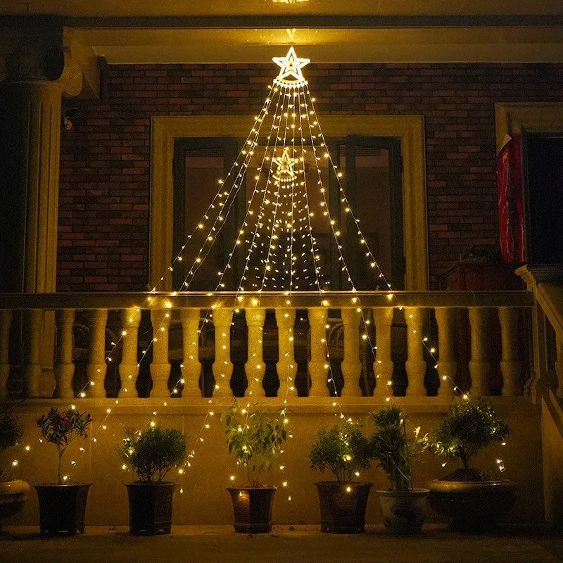 LED five-pointed star waterfall light, 1000 mm, PVC shell, IP44, warm white or four-colour, indoor outdoor decoration