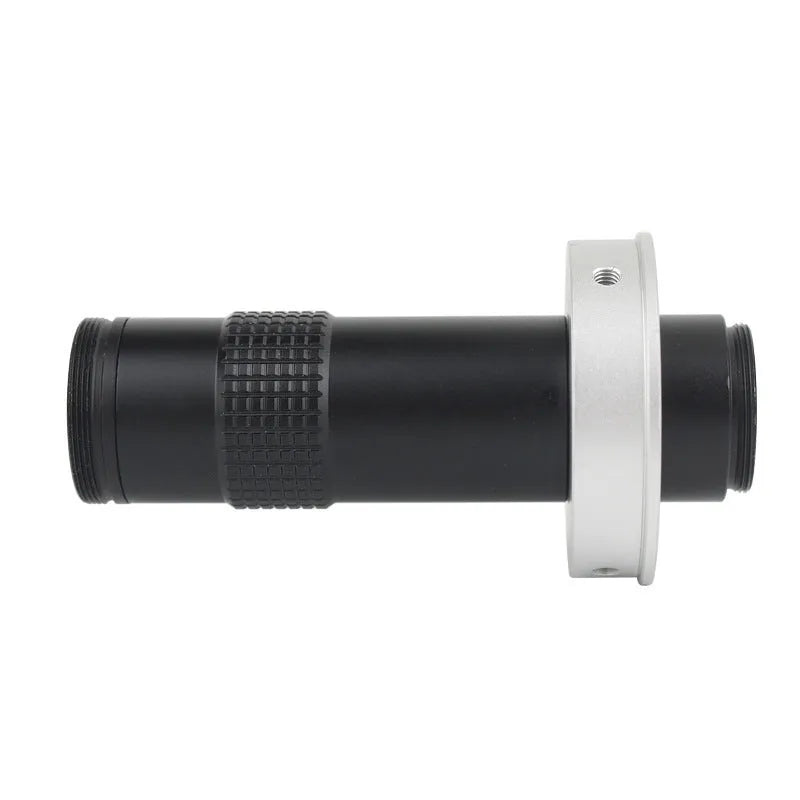 Black metal industrial camera monocular lens for 130x magnification with 60-300mm working distance.