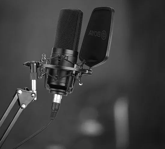 Black capacitive microphone with large diaphragm for K song, computer, mobile phone recording, and anchor use