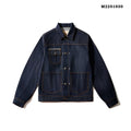 Men's raw pulp colour Japanese-style loose cotton jacket with red edge detailing and patch pockets.