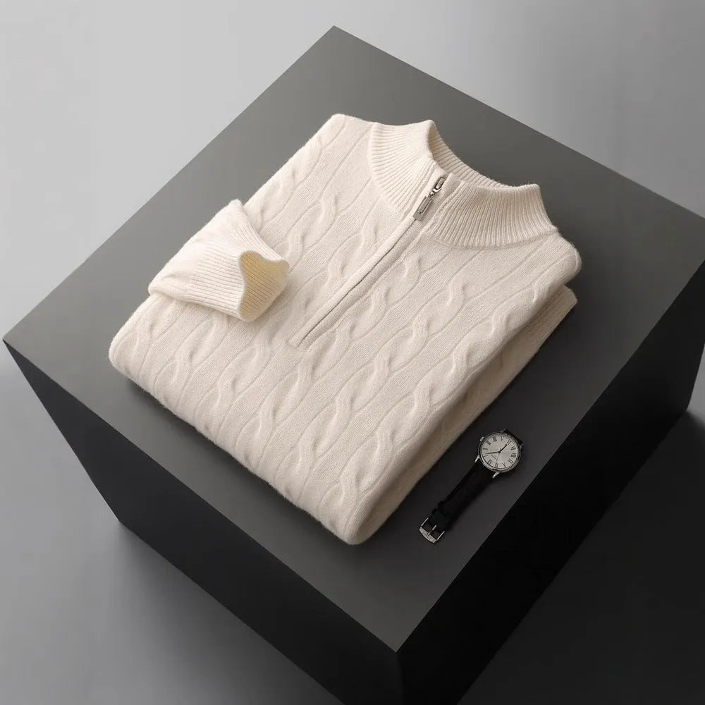 Jacquard double-strand thickened long-sleeved sweater in light camel, loose fit, sizes S-XXXL, wool content