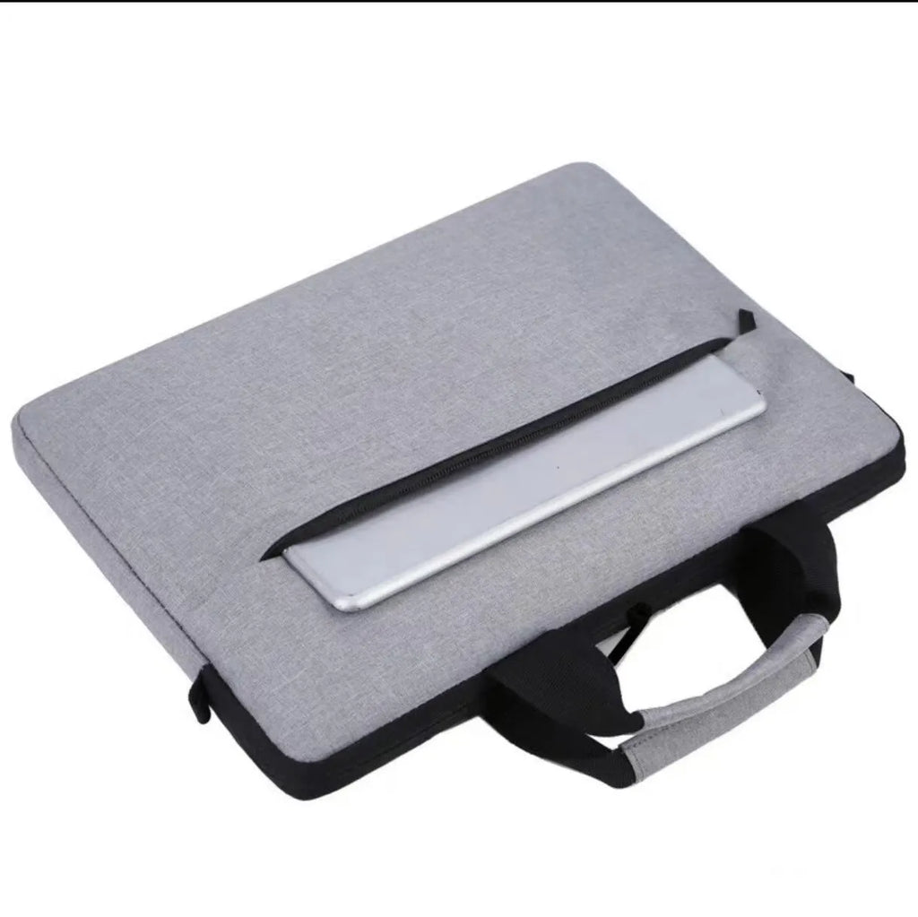 Grey Oxford cloth men's laptop bag with expansion feature and polyester lining