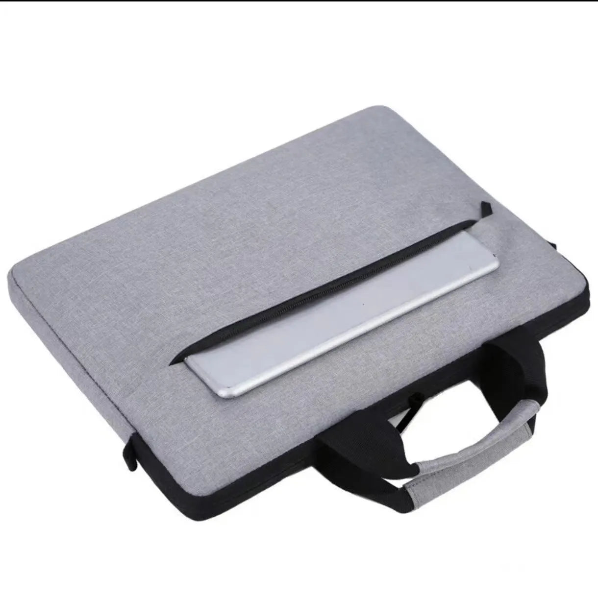 Grey Oxford cloth men's laptop bag with expansion feature and polyester lining