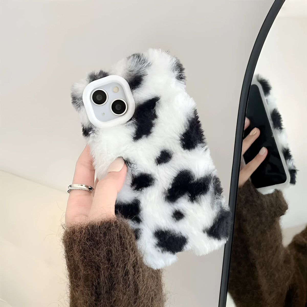 Black and white cow pattern TPU phone case, back cover type for selected iPhone models