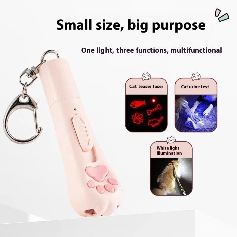 Rechargeable cat toy with 15cm feather wand and LED light in cream white colour