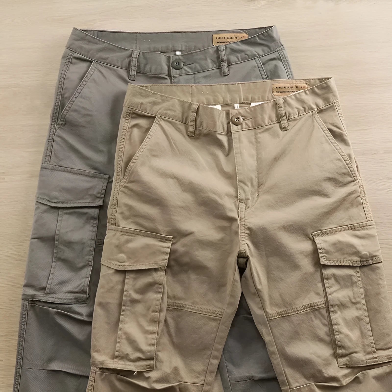 Men's solid-colour cotton work trousers with multiple pockets in cropped length
