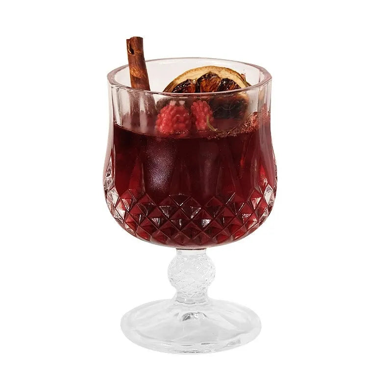 Glass wine goblet scented candle with crystal-style design and French mulled wine fragrance