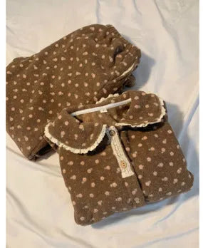 Women's jacquard velvet pyjama set in Rococo Gray, long sleeve top and trousers, size M-3XL, warm loungewear.