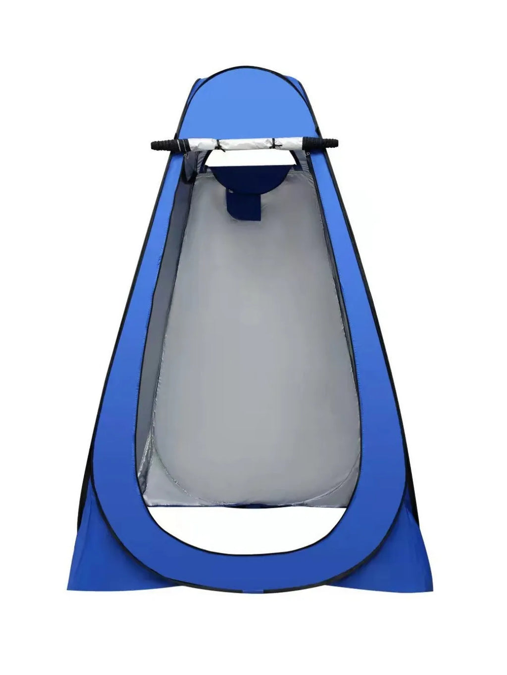 Blue fast-opening outdoor changing tent with storage bag and water bag accessory.