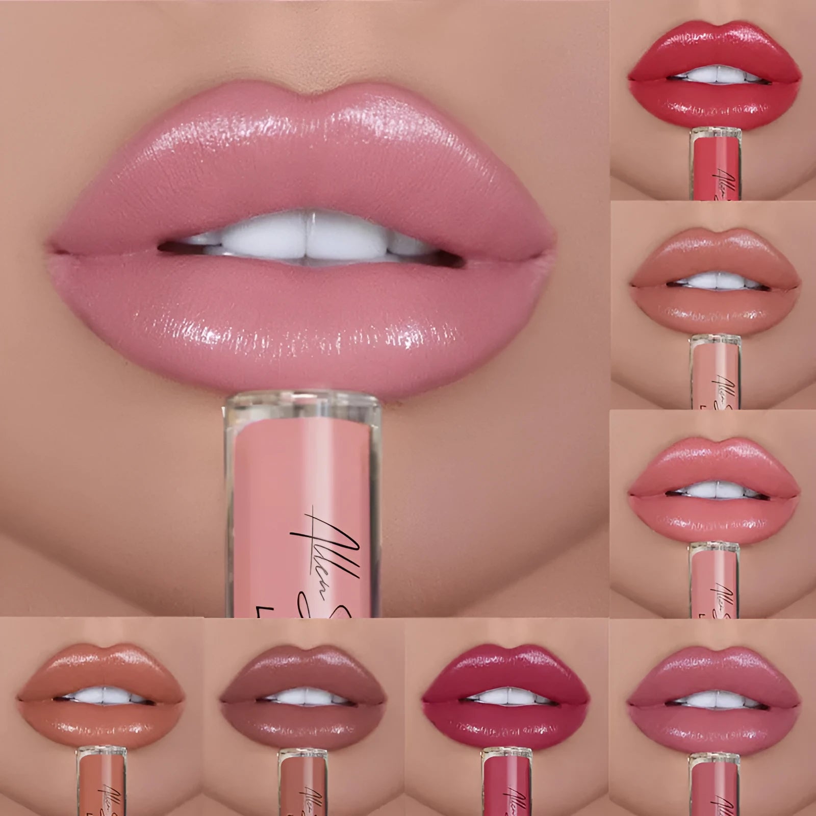 Silky cream texture lip gloss in multiple colour options showing mineral-based formulation