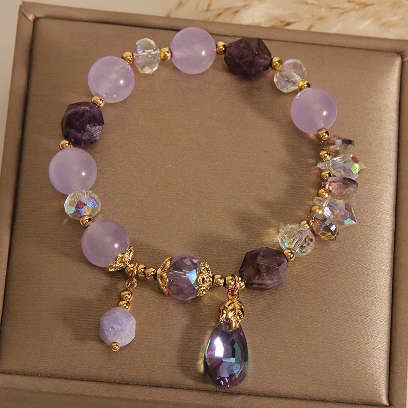 Lavender purple crystal water drop bracelet for children in a retro design.