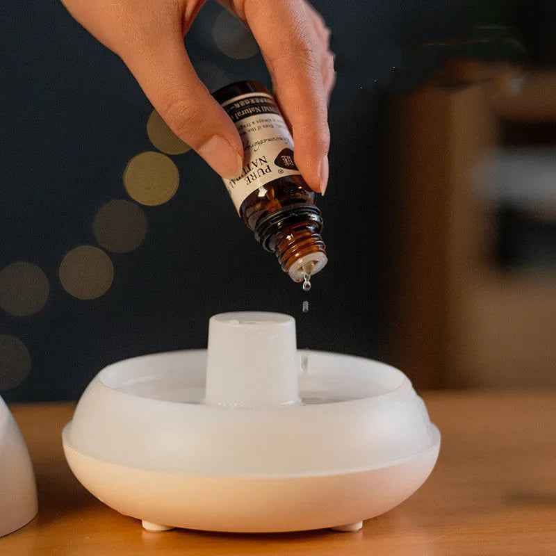Black USB flame effect aromatherapy humidifier diffuser with LED lights and directional mist nozzle