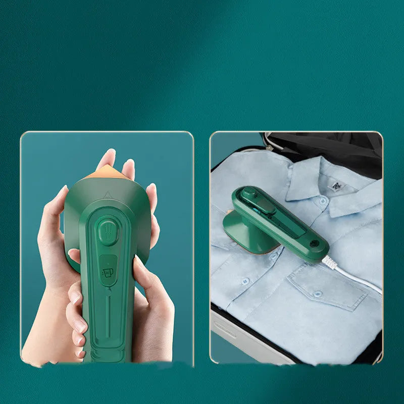 Dark green handheld garment ironing machine with titanium panel and steam function
