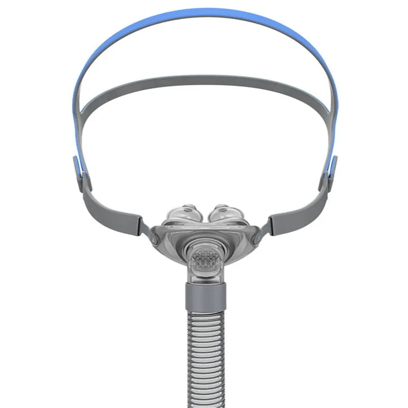 Ventilator nasal pillow mask accessory kit showing plastic nose pad, silicone cushion and thickened headband