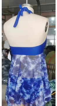 Blue women's bikini swimsuit in European style briefs with spandex fabric