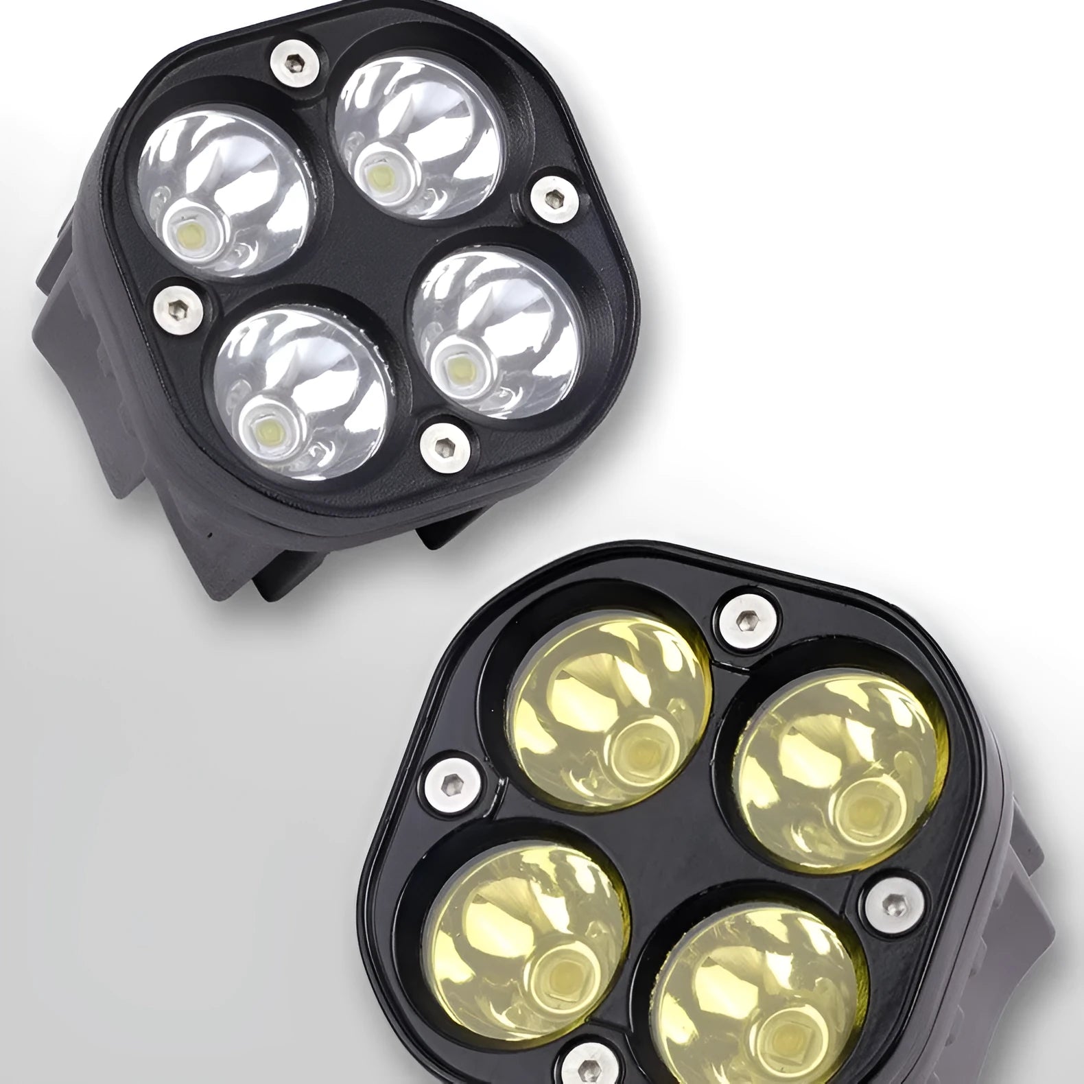Four-eye clover pattern headlight set with aluminium base plate for motorcycle and car modification