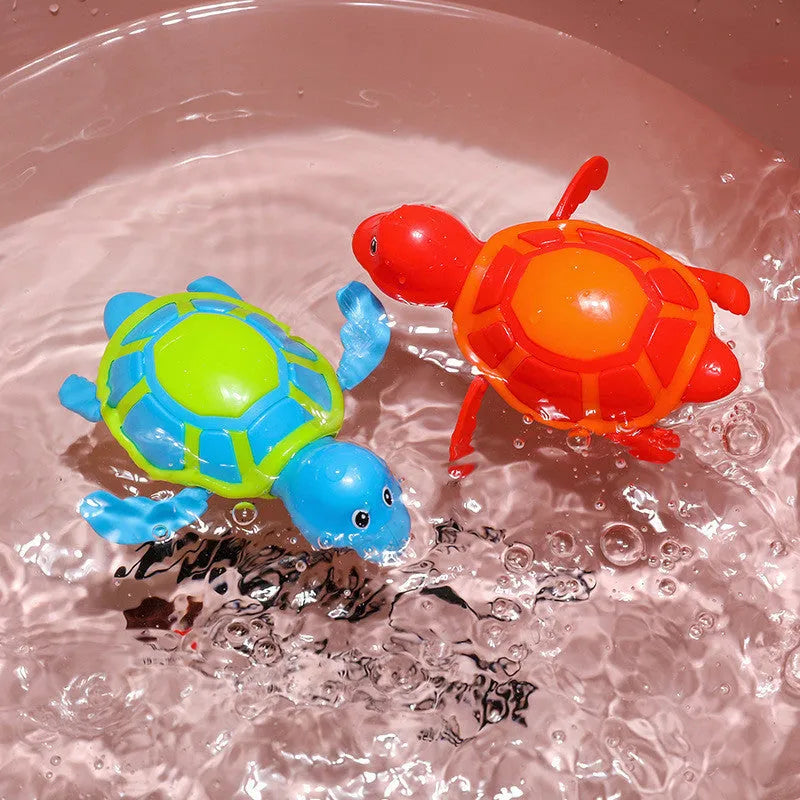Plastic baby tortoise swimming toy for bath time water play with brain game accessory