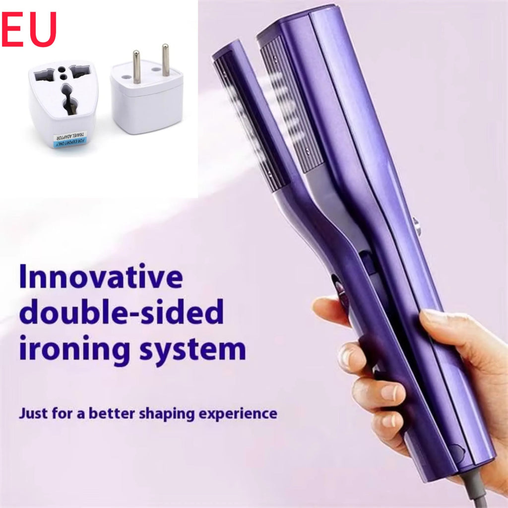 Handheld garment steamer showing its nozzle, controls, and plastic clip on a white background.