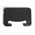 Black foldable plastic car desk measuring 42 by 28 centimetres, shown as a multifunctional vehicle tray