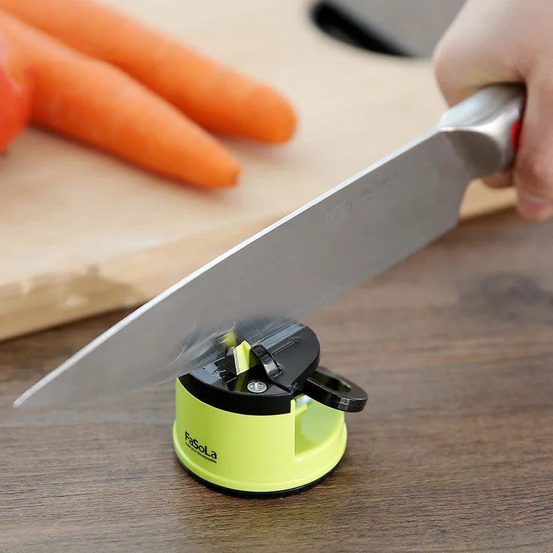 Fixed angle whetstone knife sharpener in mustard green or white with tungsten steel blades and ABS PVC body