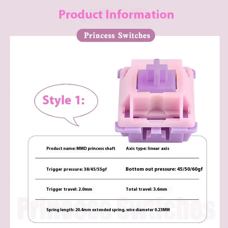 MMD Princess Shaft linear mechanical keyboard switch with customisable pressure options from 28gf to 60gf