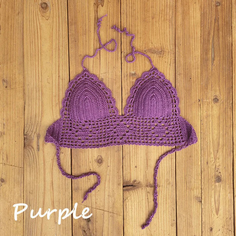 Women's backless acrylic bikini top for swimming and running, shown in one of twelve available colours.