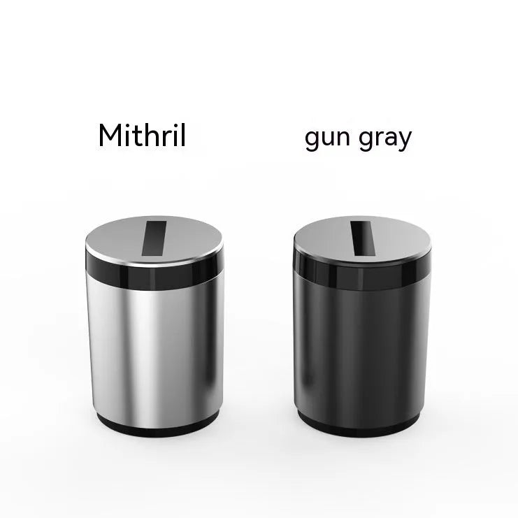Silver aluminium alloy automatic induction ashtray for car or home use.