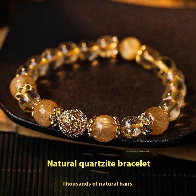 Retro citrine lucky bracelet for women with artificial crystal stones in yellow gold or amethyst colour.