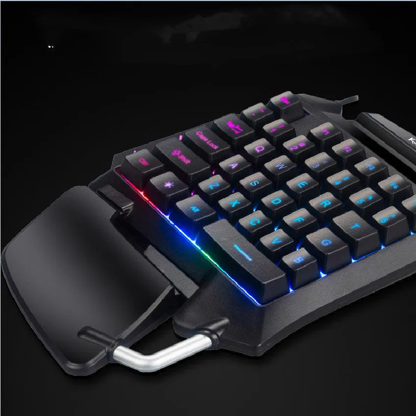 Black one-handed left-hand gaming keyboard with USB connector for mobile gaming throne converter setups